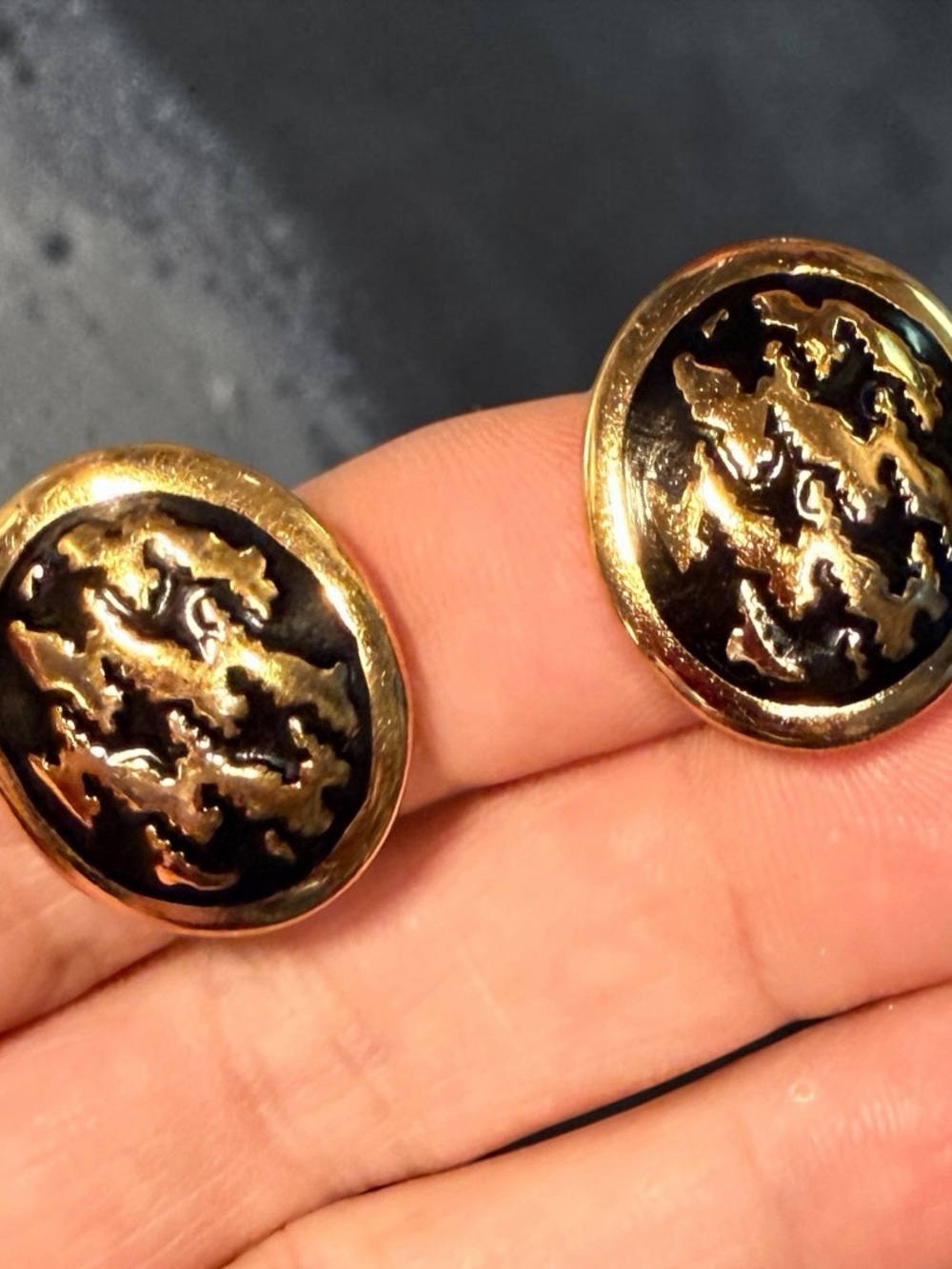 Vintage Christian Dior Iconic Houndstooth Design Oval Clip-on Earrings